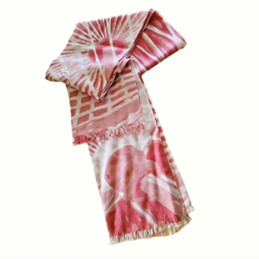 Sophisticated Summer Artistic Large Oblong Coral Ivory Scarf Wrap - Worn Once!!